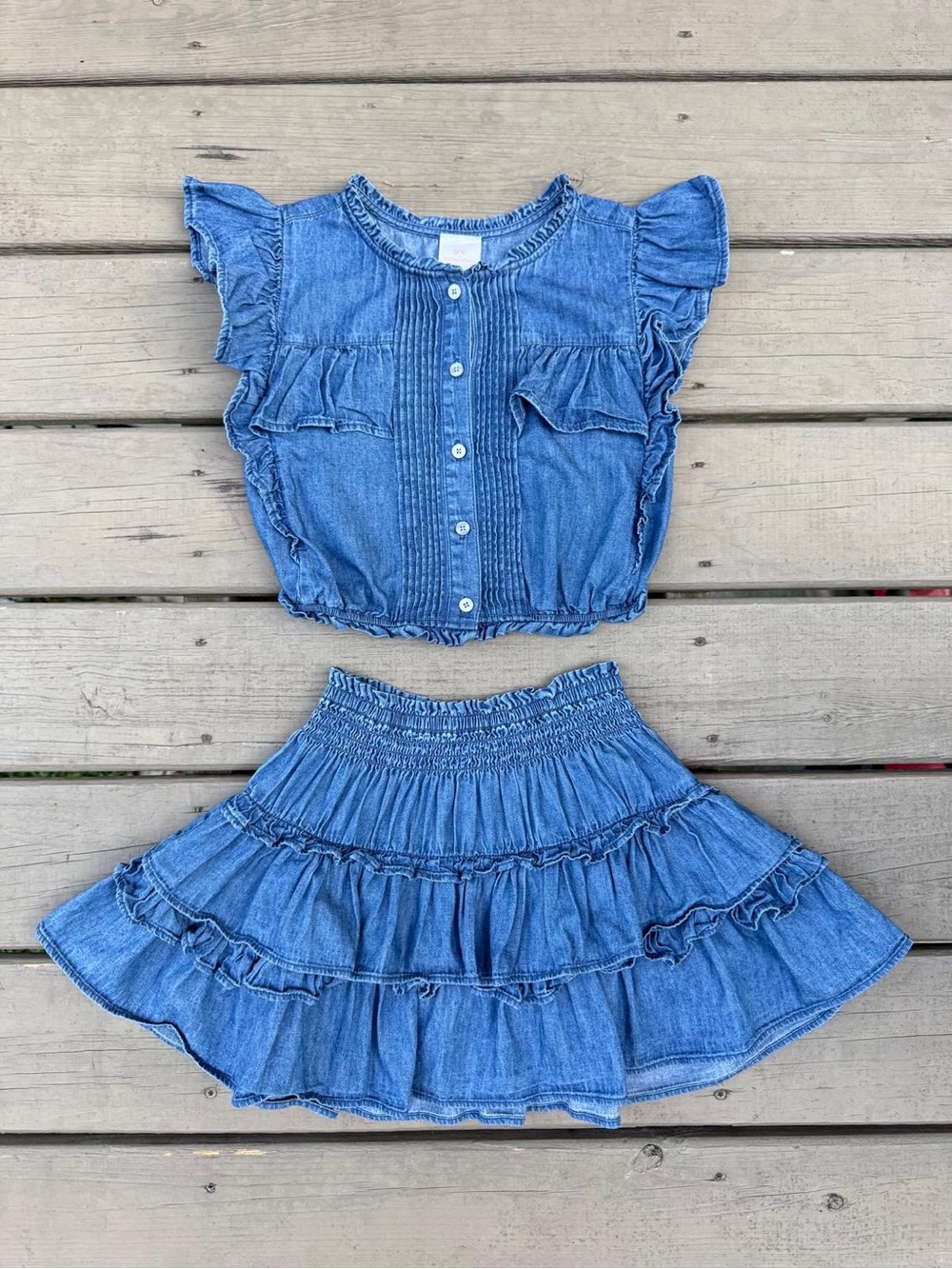 Gap x LoveShackFancy set denim shirt and skirt